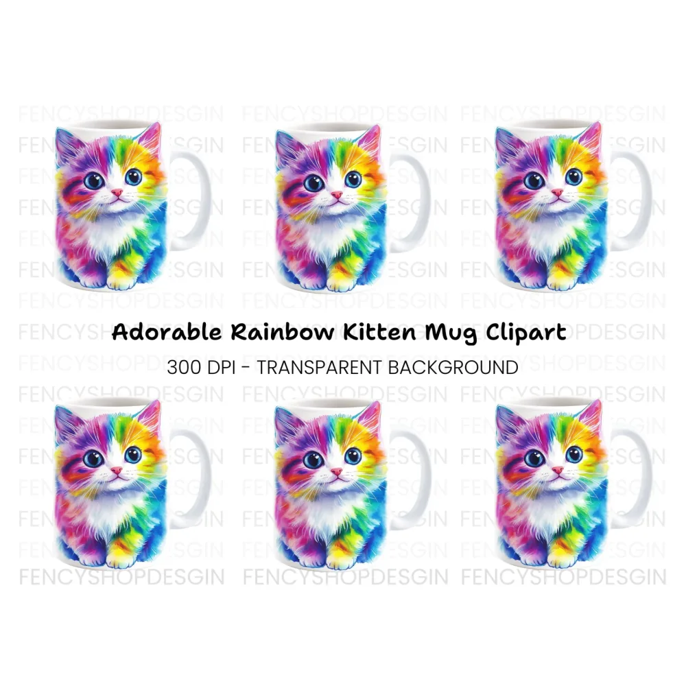 Cute Rainbow Cat Clipart Bundle
