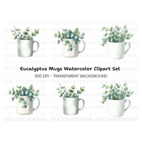 Eucalyptus in Mugs Clipart Bundle