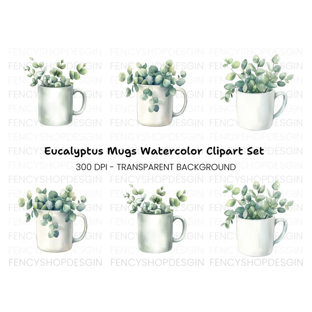 Eucalyptus in Mugs Clipart Bundle
