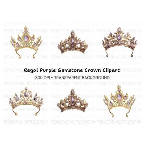 Regal Gold and Purple Tiara Clipart Bundle