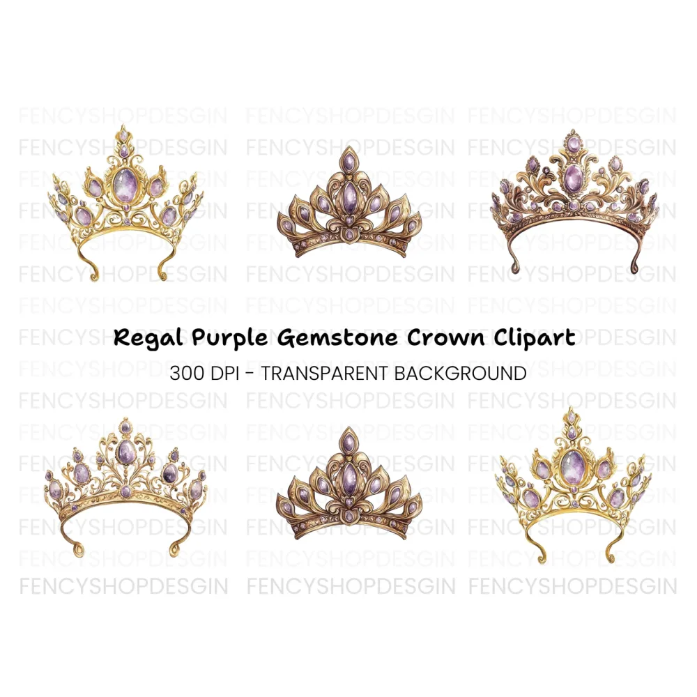 Regal Gold and Purple Tiara Clipart Bundle