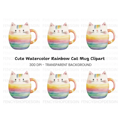 Cute Rainbow Cat Clipart Bundle
