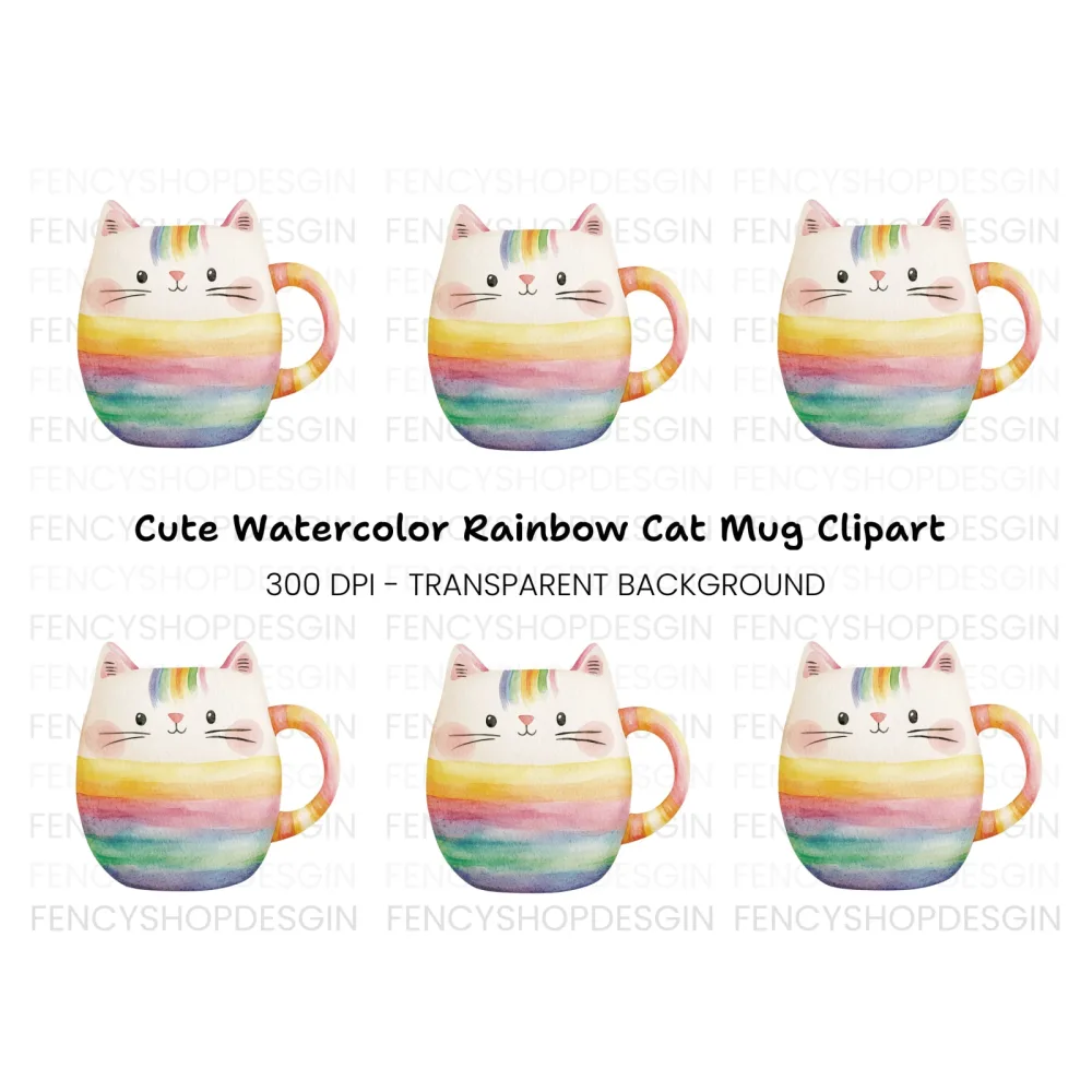 Cute Rainbow Cat Clipart Bundle