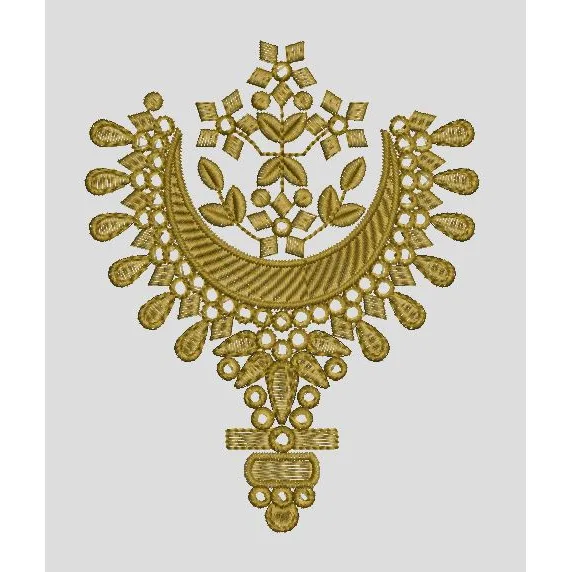 Crescent Moon and Geometric Floral Ornament Embroidery Design