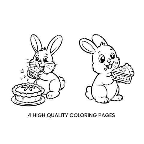 Cute Bunny Eating Pie Coloring Books