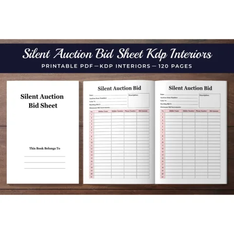 Silent Auction Bid Sheet Planner