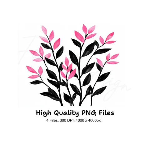 Pink Flowers and Leaves Clipart Bundle