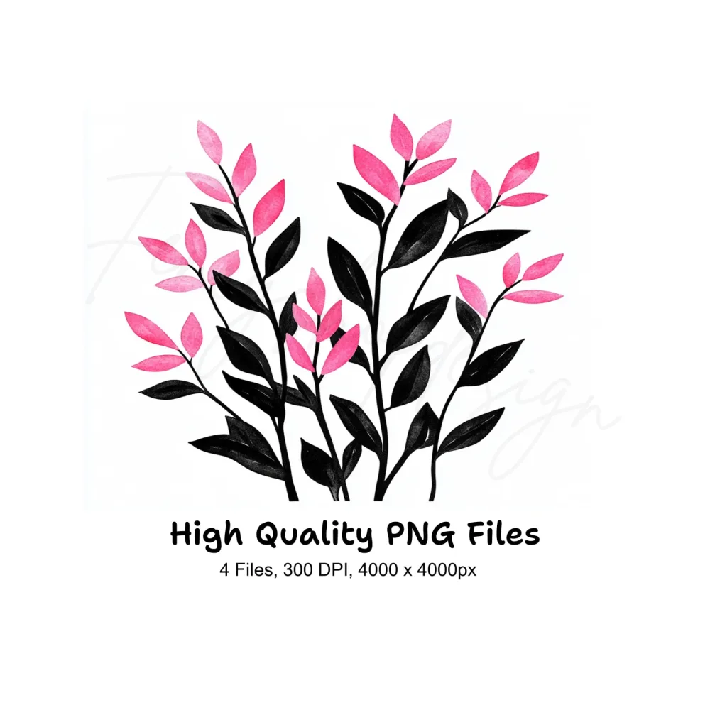 Pink Flowers and Leaves Clipart Bundle