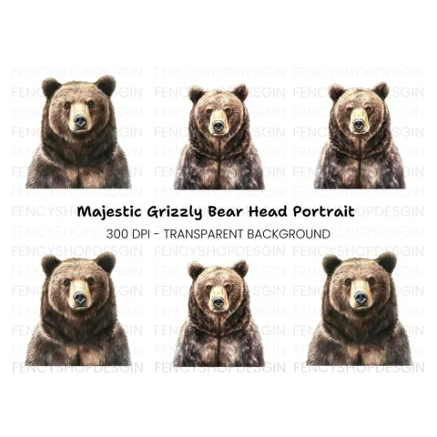 Grizzly Bear Portraits Clipart Bundle
