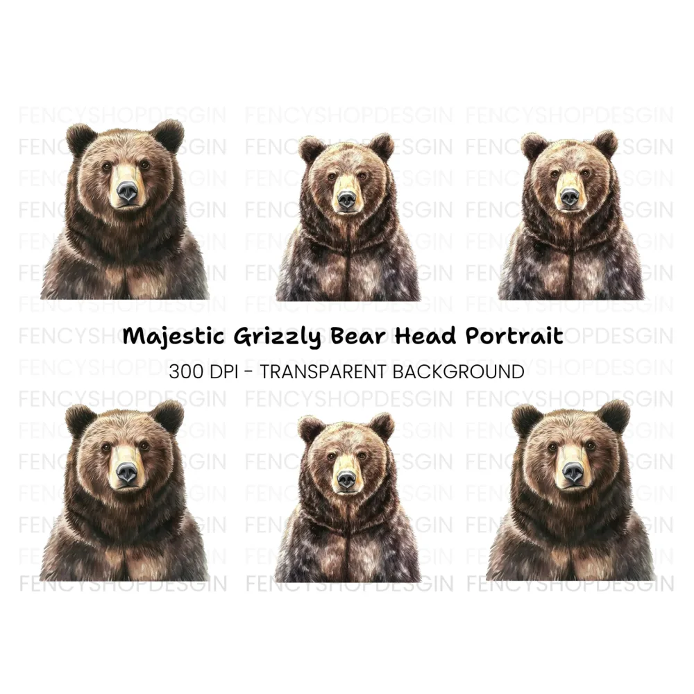 Grizzly Bear Portraits Clipart Bundle