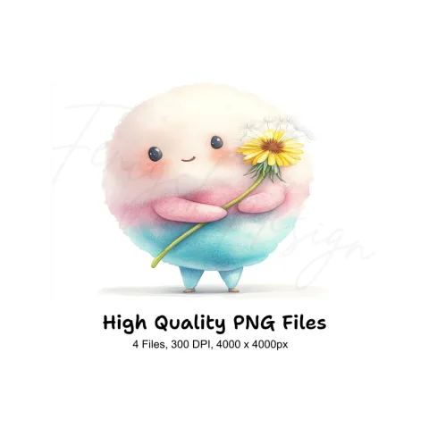 Cute Cotton Candy Characters Clipart Bundle