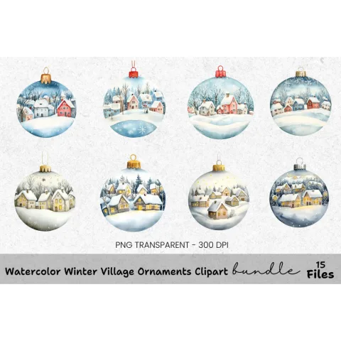 Winter Village Ornaments Clipart Bundle