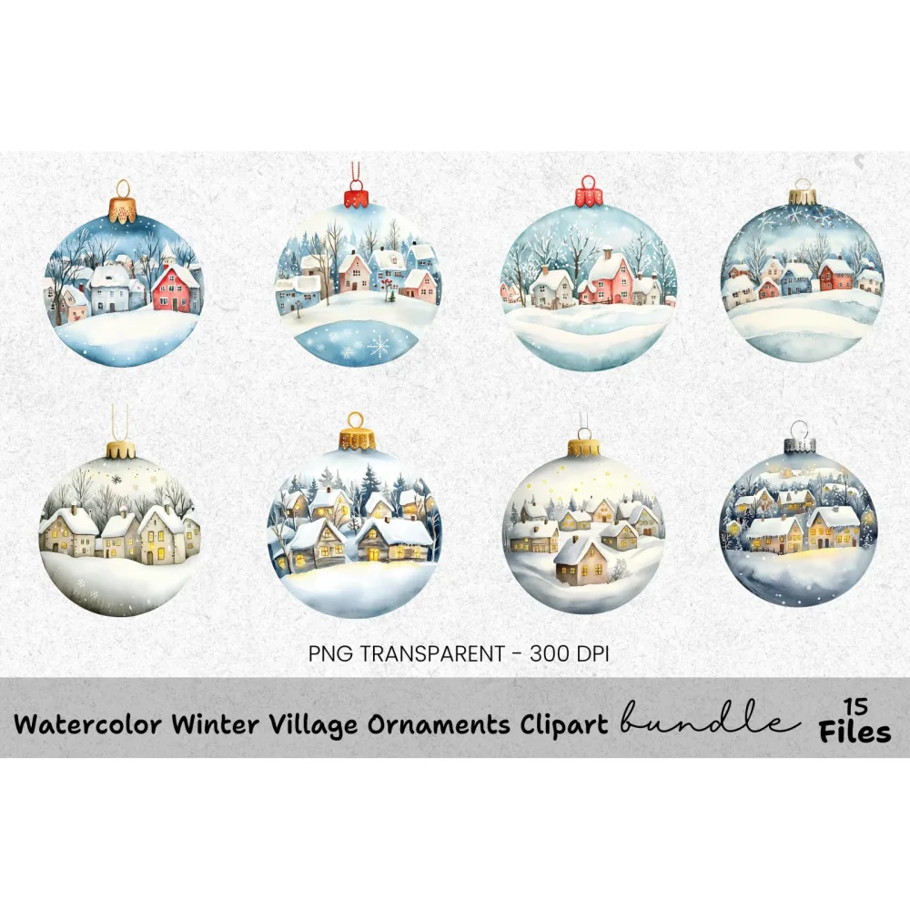 Winter Village Ornaments Clipart Bundle