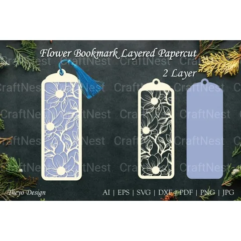 Flower Bookmarks Layered Papercut SVG