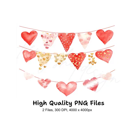 Valentine Heart Banners Clipart Bundle