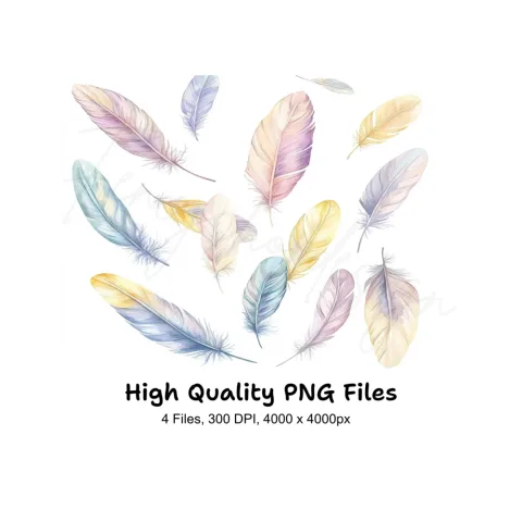 Soft Pastel Feather Clipart Bundle
