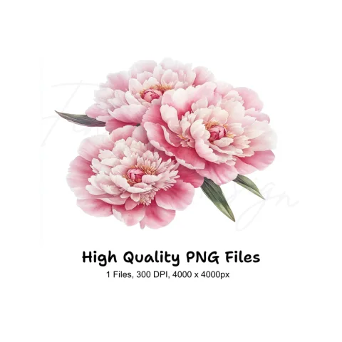 Pink Peony Flower Clipart Bundle