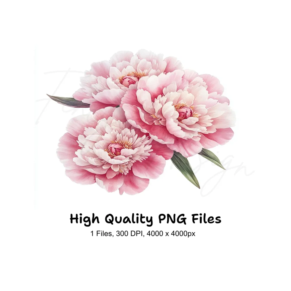 Pink Peony Flower Clipart Bundle