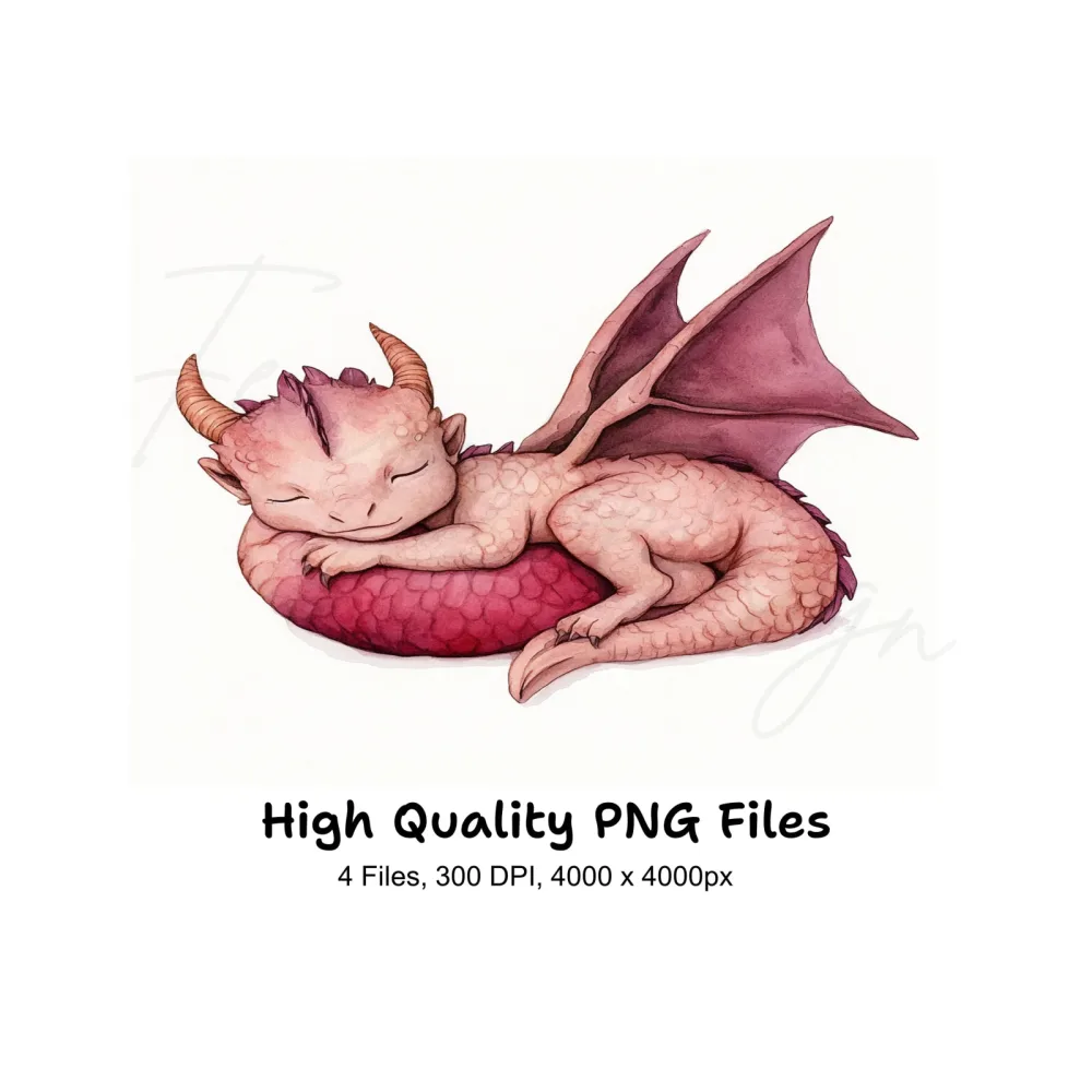 Cute Sleeping Dragon Clipart Bundle