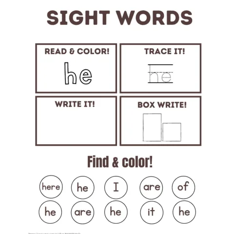 Sight Words Read Trace Write Worksheets