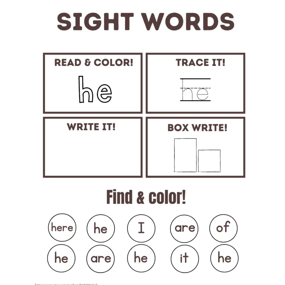 Sight Words Read Trace Write Worksheets