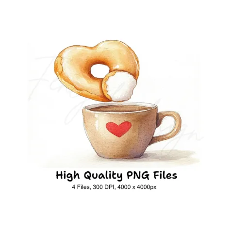 Heart Donut Coffee Cup Clipart Bundle
