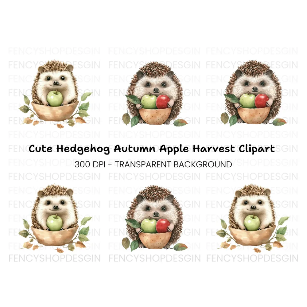 Cute Hedgehog with Apples Clipart Bundle