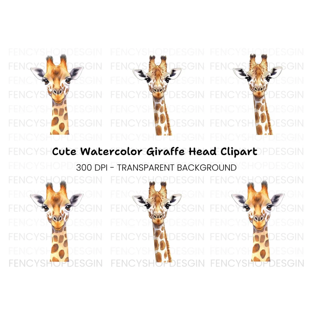 Cute Giraffe Head Clipart Bundle