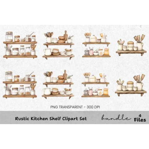 Rustic Kitchen Shelf Clipart Bundle