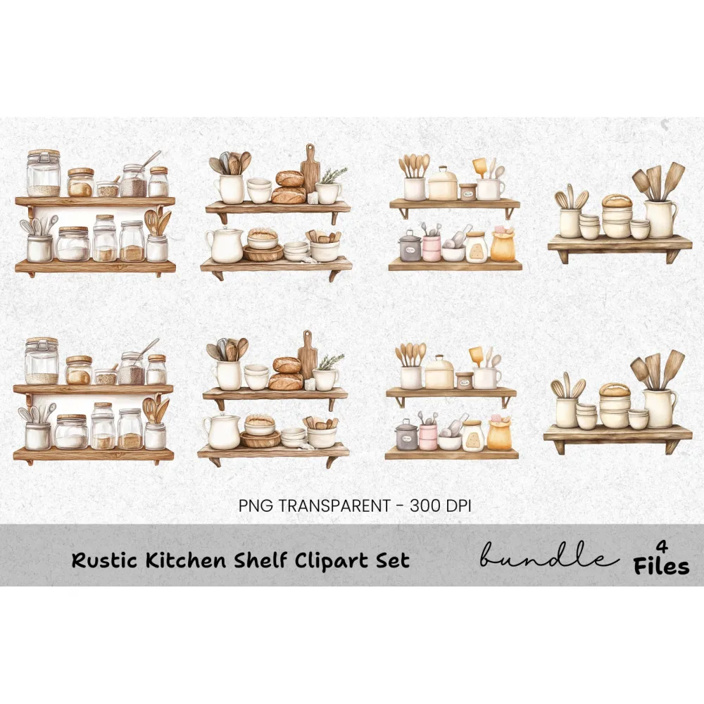 Rustic Kitchen Shelf Clipart Bundle
