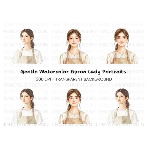 Young Woman in Apron Clipart Bundle