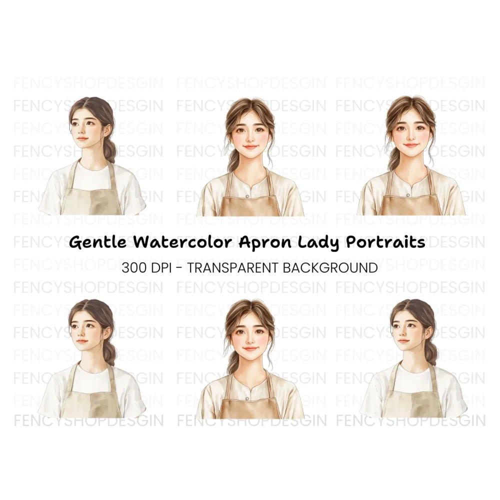 Young Woman in Apron Clipart Bundle