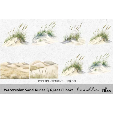 Sand Dunes Grass Clipart Bundle
