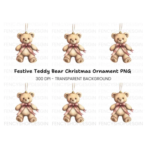 Festive Teddy Bear Ornament Clipart Bundle