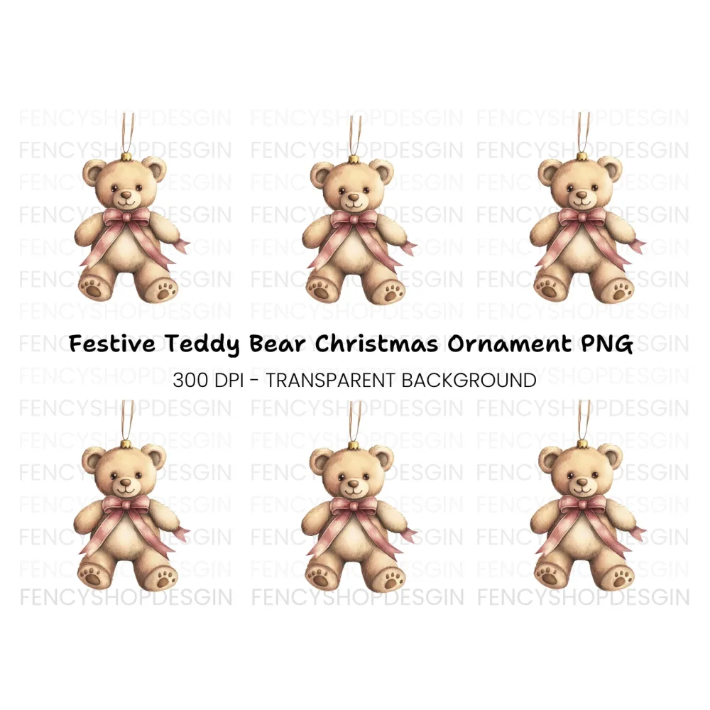 Festive Teddy Bear Ornament Clipart Bundle