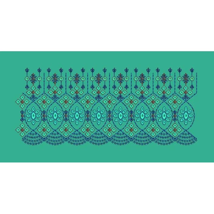 Turquoise Geo Floral Border Embroidery Design