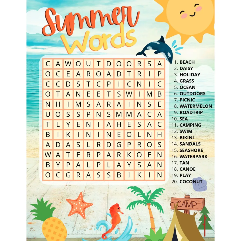 Summer Words Puzzle Worksheet
