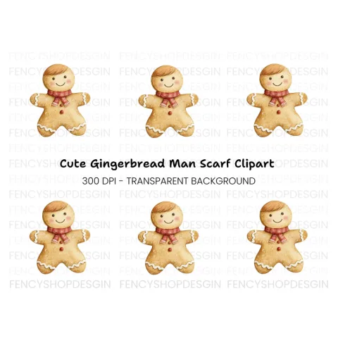 Gingerbread Man with Scarf Clipart Bundle
