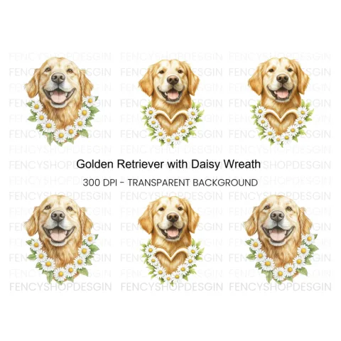 Golden Retriever Daisy Wreath Clipart Bundle