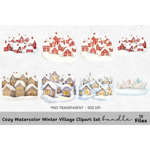 Cozy Winter Village Clipart Bundle