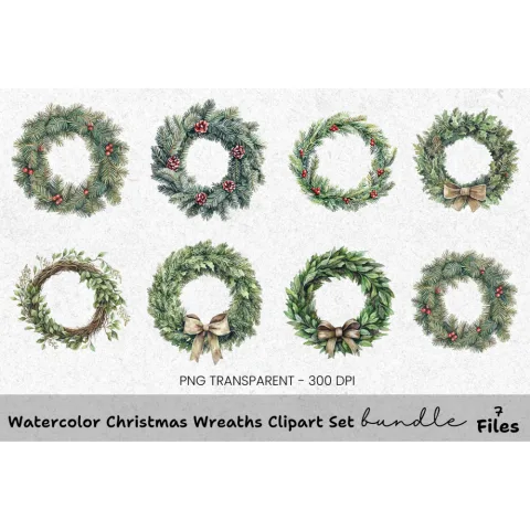 Christmas Wreaths Clipart Bundle