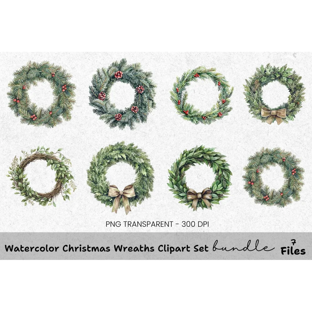 Christmas Wreaths Clipart Bundle