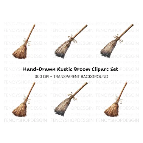 Halloween Witch Broom Clipart Bundle