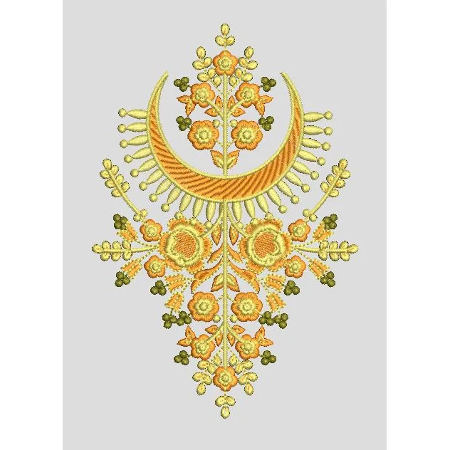 Crescent Moon and Floral Botanical Motif Embroidery Design