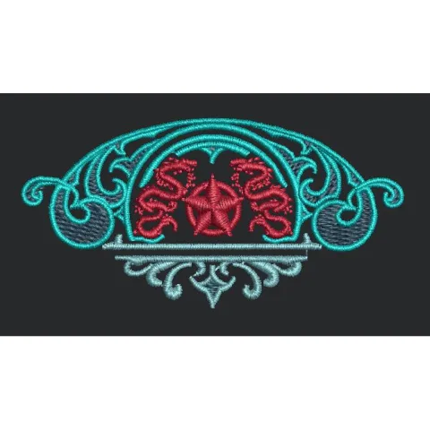 Dual Dragon Filigree Crest Embroidery Design
