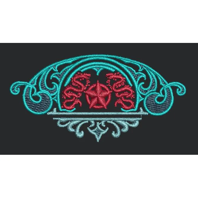 Dual Dragon Filigree Crest Embroidery Design