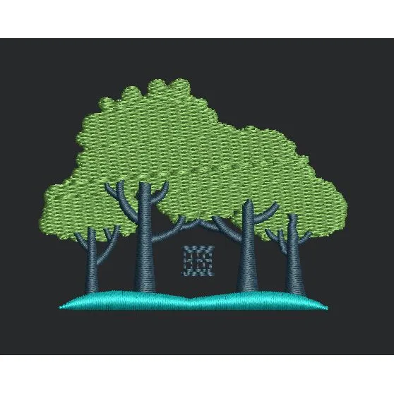 Stylized Arboreal Landscape Icon Embroidery Design