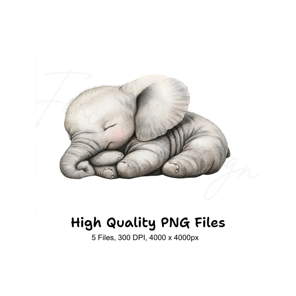 Cute Sleeping Baby Elephant Clipart Bundle