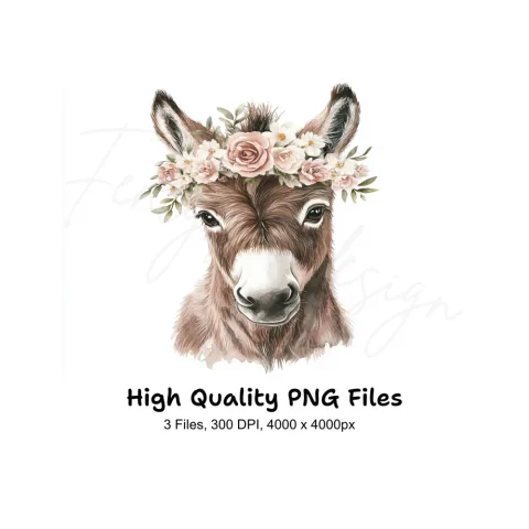 Cute Donkey Flower Crown Clipart Bundle