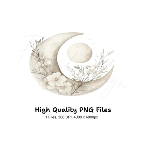 Elegant Floral Crescent Moon Clipart Bundle